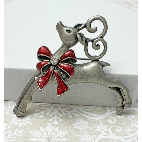 Gunmetal Colored Christmas Reindeer Brooch Pin 1127 11 - Picture 2 of 3